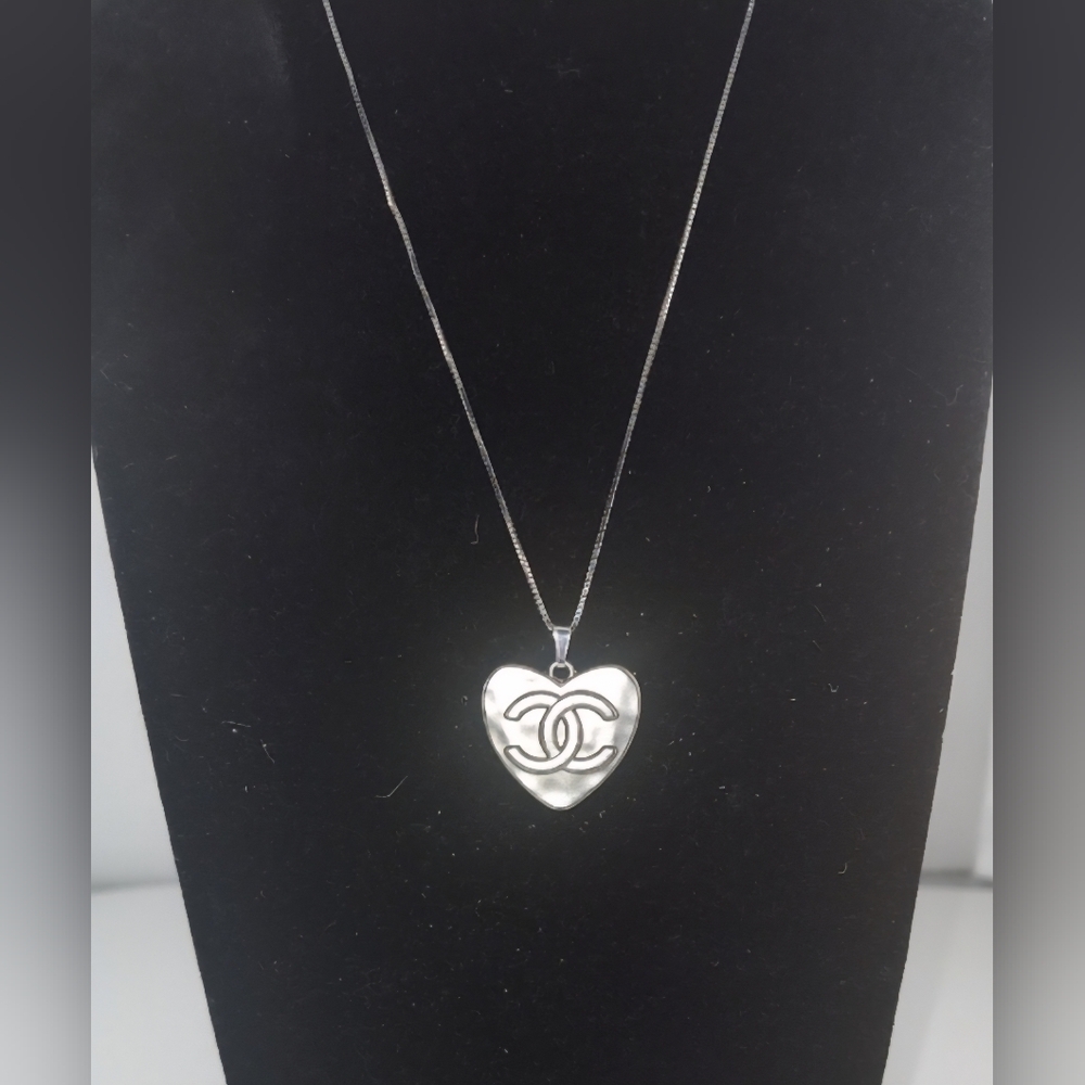 Authencic Chanel Silver Heart Pendant With 925  Necklace